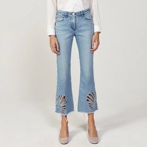 3x1 Freja Crop Bell Floral Cut Out Slim Fit Stretch in Elkhorn Wash / Light Wash